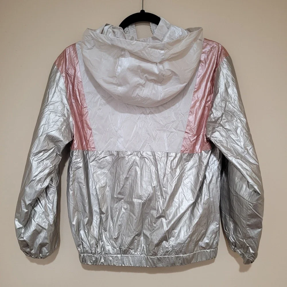 ZARA Kids Girls Metallic Colorblock Hooded Windbreaker Jacket 13-14 lined y2k